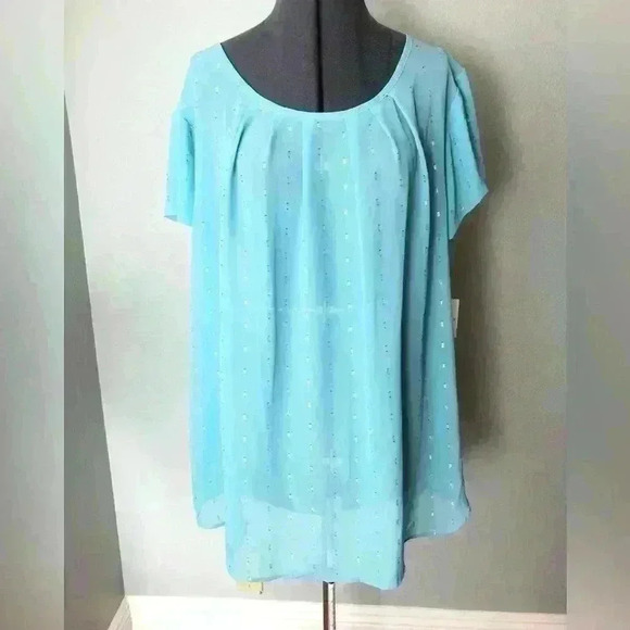 Liz Claiborne Caravan Aqua Wave Sheer Short Sleeve Top 3X - Picture 3 of 10
